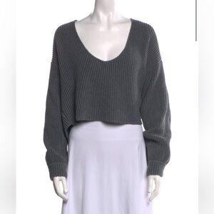 Lunya Soft Ribbed Organic Cotton Knit Sweater Top Grey Ballerina